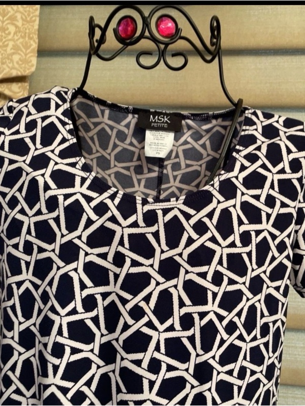 MSK Short Sleeve Stretch Black/White Geometric Print Dress - Picture 2 of 8
